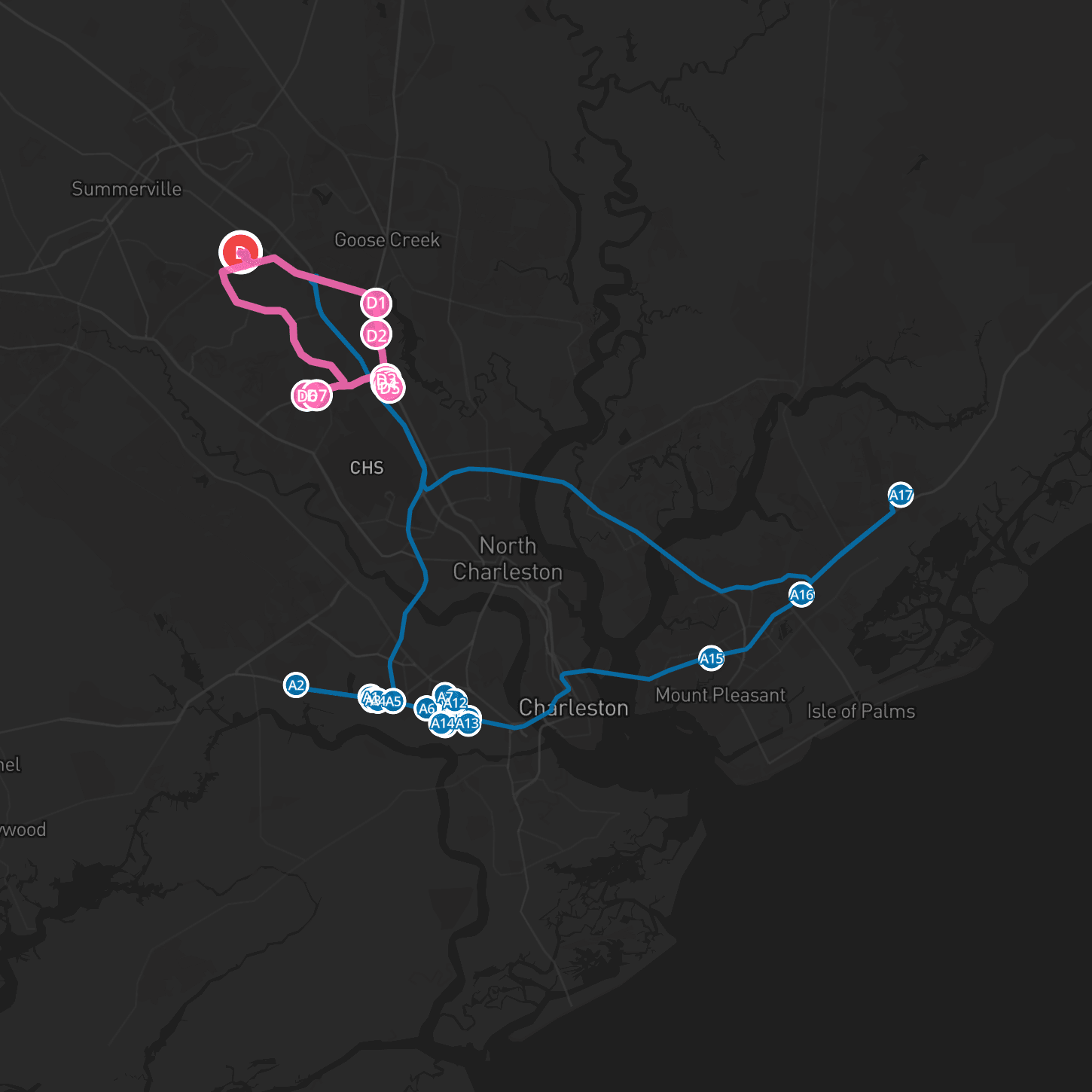 Dispatch map showing live driver location and route progress